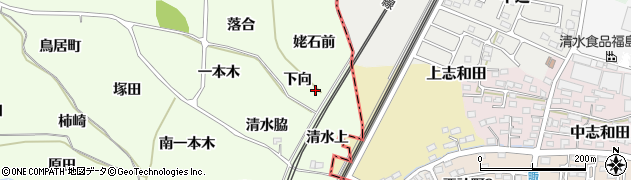福島県福島市飯坂町東湯野下向周辺の地図