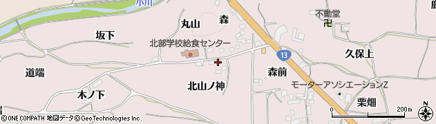 福島県福島市飯坂町平野（北山ノ神）周辺の地図