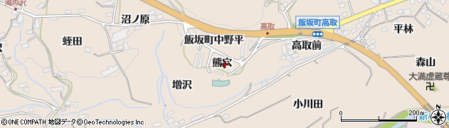 福島県福島市飯坂町中野熊穴周辺の地図