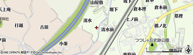 福島県伊達郡桑折町万正寺清水周辺の地図
