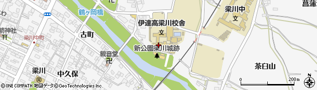 福島県伊達市梁川町（鶴ケ岡）周辺の地図