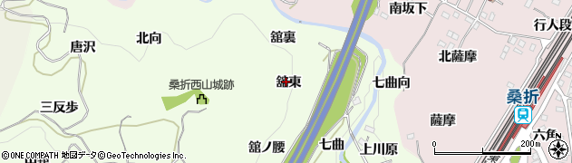 福島県伊達郡桑折町万正寺舘東周辺の地図