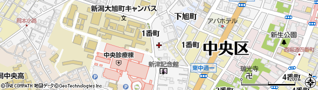 新潟大学医歯学系事務部　研究所庶務係・脳研究所周辺の地図