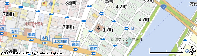 新潟市役所教育文化施設　クロスパルにいがた生涯学習センター図書館周辺の地図