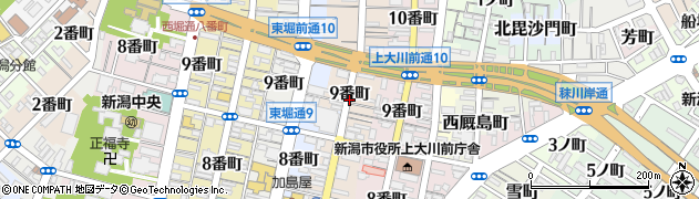 新潟県新潟市中央区本町通（９番町）周辺の地図