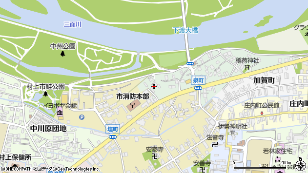 〒958-0877 新潟県村上市泉町の地図