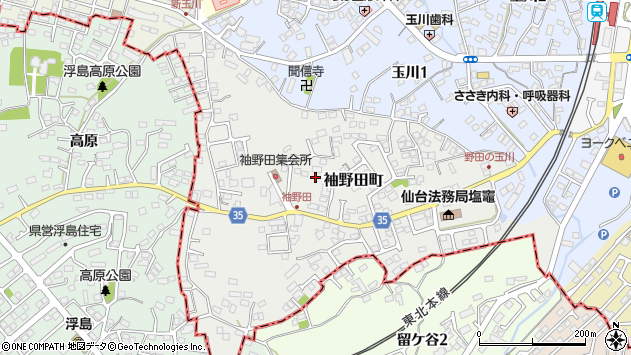 〒985-0043 宮城県塩竈市袖野田町の地図