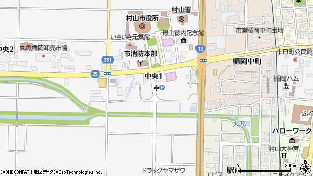 〒995-0035 山形県村山市中央の地図