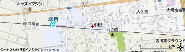 宮城県大崎市古川米倉（中田）周辺の地図