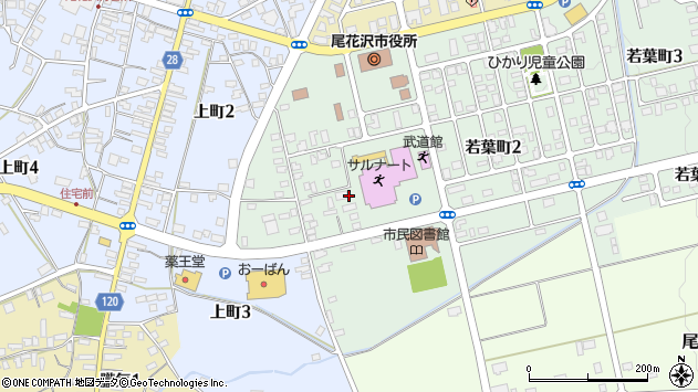 〒999-4225 山形県尾花沢市若葉町の地図