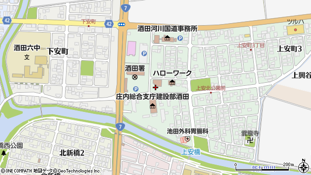 〒998-0011 山形県酒田市上安町の地図