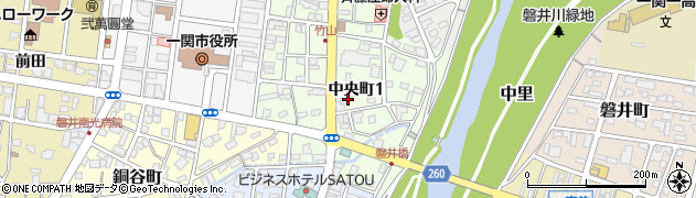 岩手県一関市中央町1丁目周辺の地図