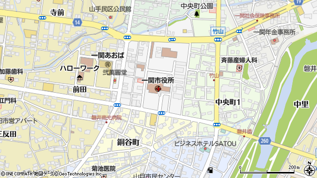 〒021-0000 岩手県一関市（以下に掲載がない場合）の地図