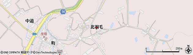 岩手県奥州市前沢生母（北羽毛）周辺の地図