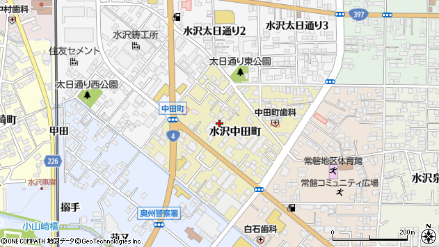 〒023-0826 岩手県奥州市水沢中田町の地図