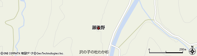 秋田県羽後町（雄勝郡）飯沢（瀬後野）周辺の地図