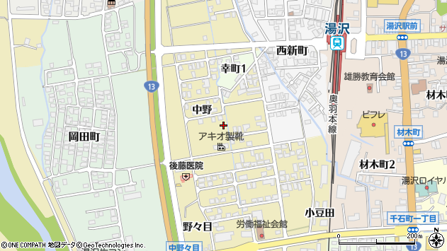 〒012-0041 秋田県湯沢市中野の地図
