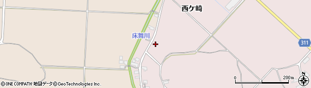 秋田県羽後町（雄勝郡）床舞（西ケ崎）周辺の地図