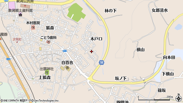 〒018-0102 秋田県にかほ市象潟町木戸口の地図