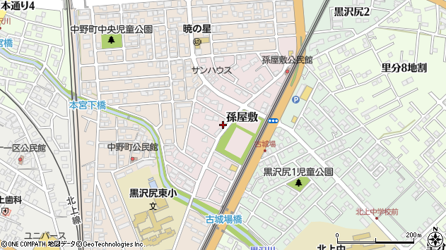 〒024-0025 岩手県北上市孫屋敷の地図