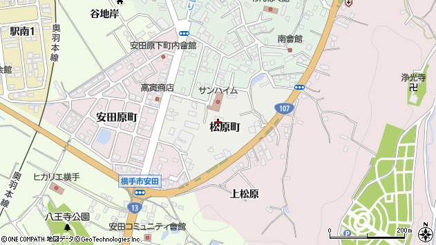 〒013-0047 秋田県横手市松原町の地図