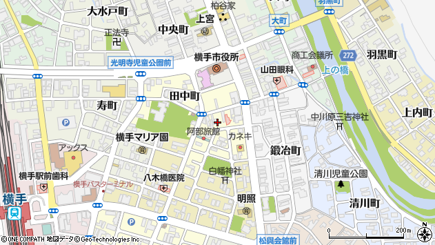 〒013-0024 秋田県横手市田中町の地図
