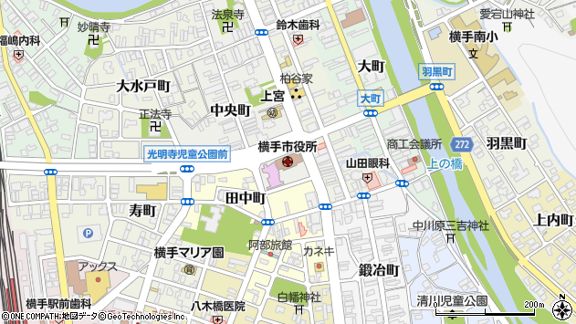 〒013-0000 秋田県横手市（以下に掲載がない場合）の地図