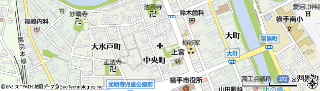 秋田県横手市中央町周辺の地図