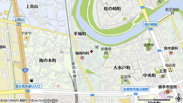 〒013-0027 秋田県横手市平城町の地図
