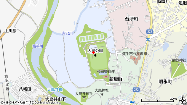 〒013-0007 秋田県横手市大鳥町の地図