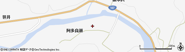 秋田県由利本荘市大簗阿多良瀬周辺の地図