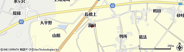 秋田県由利本荘市葛法湯田周辺の地図