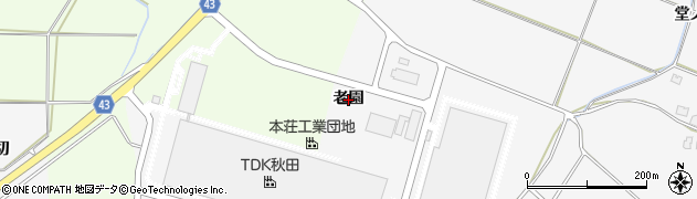 秋田県由利本荘市万願寺（老園）周辺の地図