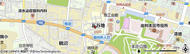 秋田県由利本荘市瓦谷地周辺の地図