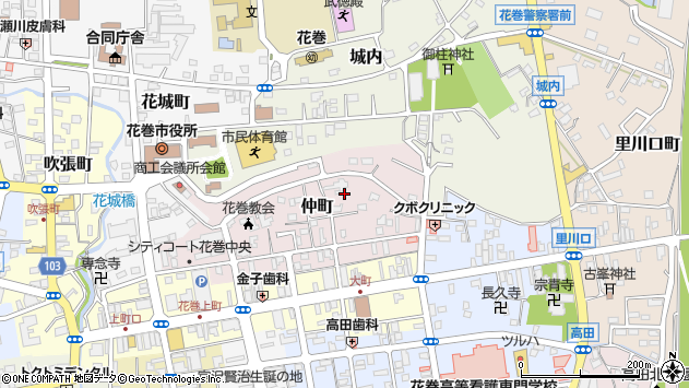 〒025-0077 岩手県花巻市仲町の地図
