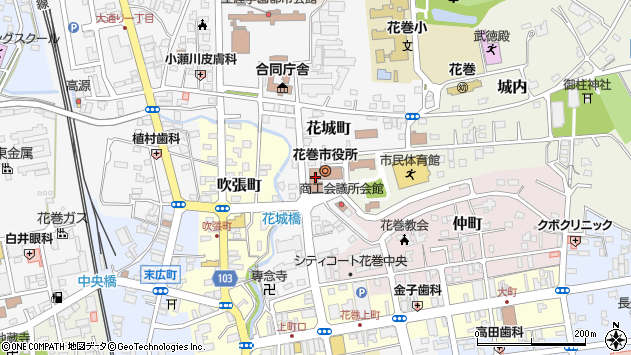 〒025-0000 岩手県花巻市（以下に掲載がない場合）の地図