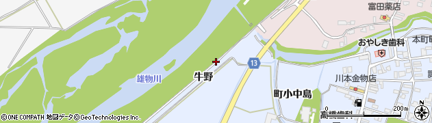 秋田県大仙市角間川町（牛野）周辺の地図