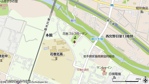 〒025-0061 岩手県花巻市本館の地図