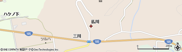 秋田県由利本荘市大内三川（払川）周辺の地図