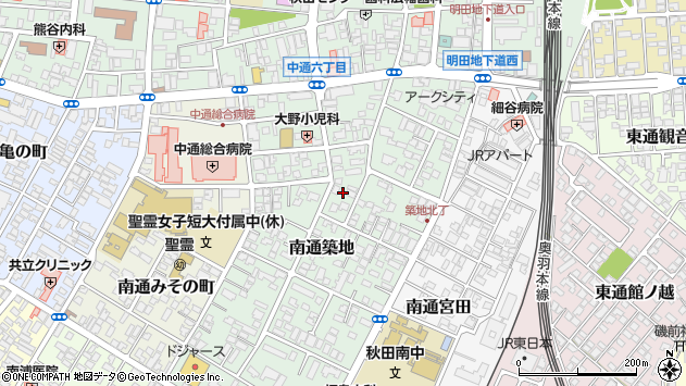 〒010-0013 秋田県秋田市南通築地の地図