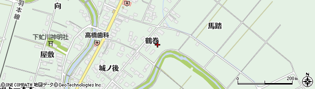 秋田県潟上市飯田川下虻川（鶴巻）周辺の地図