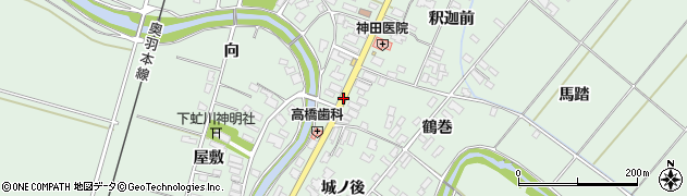 秋田県潟上市飯田川下虻川屋敷周辺の地図