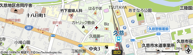 岩手県久慈市中央周辺の地図