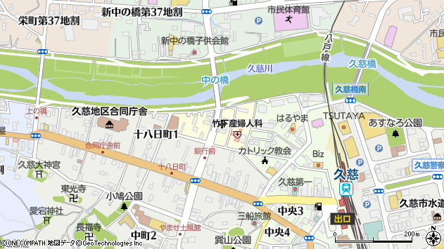 〒028-0066 岩手県久慈市中の橋の地図