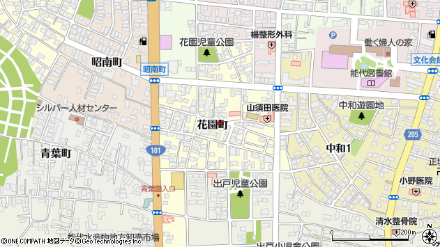 〒016-0844 秋田県能代市花園町の地図