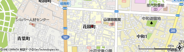秋田県能代市花園町周辺の地図