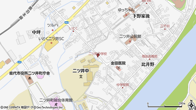 〒018-3157 秋田県能代市二ツ井町下野の地図