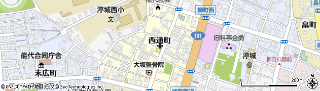 秋田県能代市西通町周辺の地図