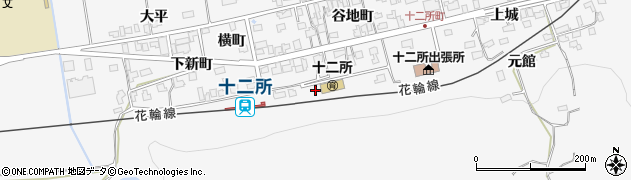 秋田県大館市十二所（片町）周辺の地図
