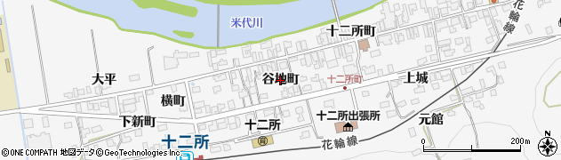 秋田県大館市十二所（谷地町）周辺の地図